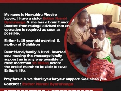 Save mama esther,she has a brain tumor